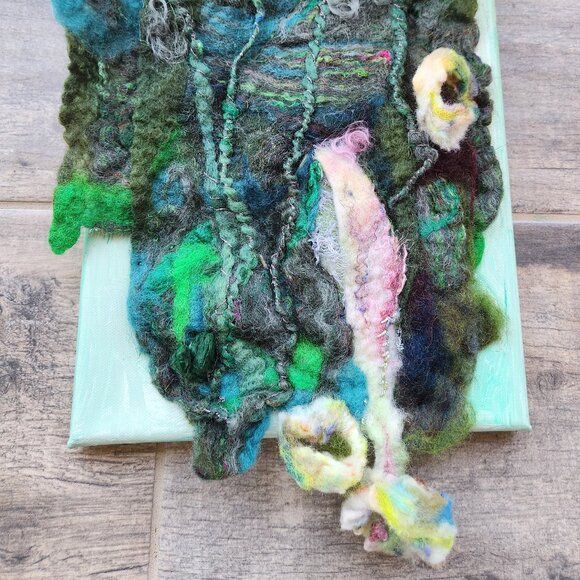 Art, hand felted, 9x11, 3D, abstract made with wool fibers combined with silk. - Picture 3 of 3